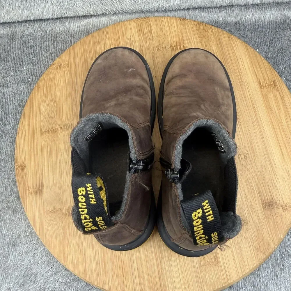 Dr. Martens 2976 J Boots Boys Size 1 Brown Leather Chelsea Zip Lined Ankle